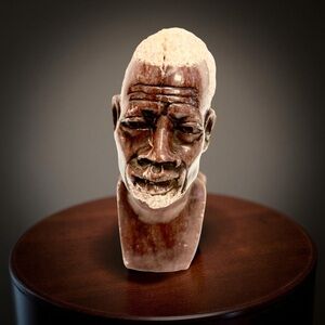 Vintage African Shona Tribe Elder Carved Soapstone Bust